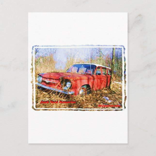 Junk Yard Erinnerungen Red Corvair Station Wag Postkarte (Vorderseite)
