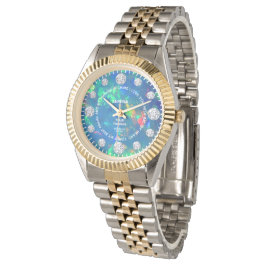 Jupiter Blue Fire Opal Diamond Custom Sprichwort D Armbanduhr