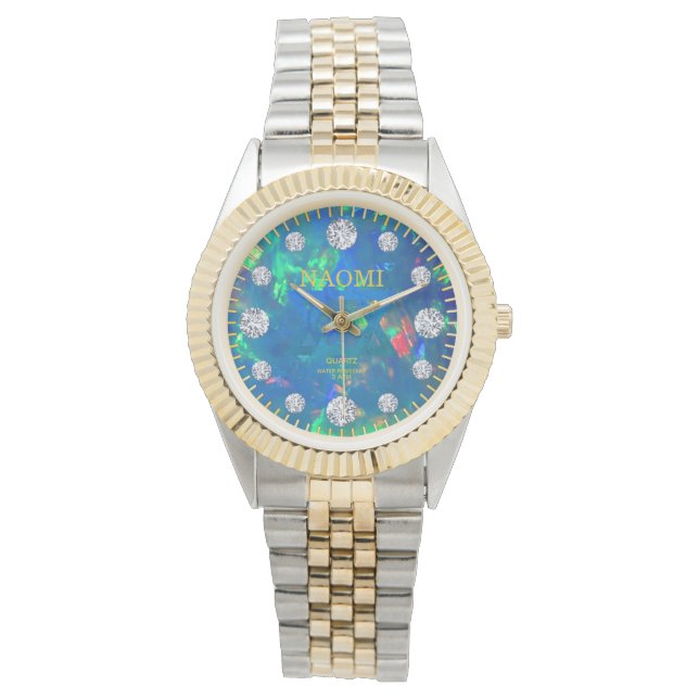 Jupiter Blue Sea Fire Opal Diamond Individuelle Na Armbanduhr (Vorderseite)