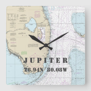 Jupiter FL Breitenlängsdiagramm Quadratische Wanduhr