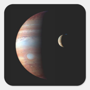 Jupiter Gas Giant Planet & Io Galilean Moon Quadratischer Aufkleber