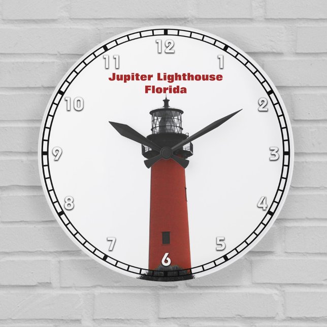 Jupiter Lighthouse Florida Red Black and White Große Wanduhr (Von Creator hochgeladen)
