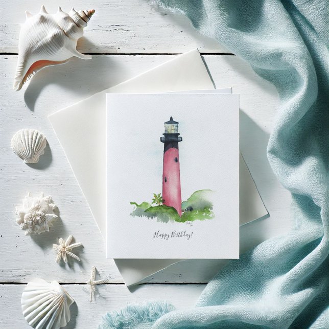 Jupiter Lighthouse Geburtstagskarte Feiertagskarte (Birthday cards beach watercolor Jupiter Lighthouse art by Victoria Grigaliunas Do Tell A Belle)