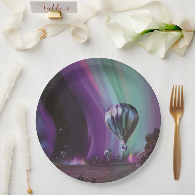 Jupiter Travel by Hot Air Ballon Bighty Auroras Pappteller (Hochzeit)