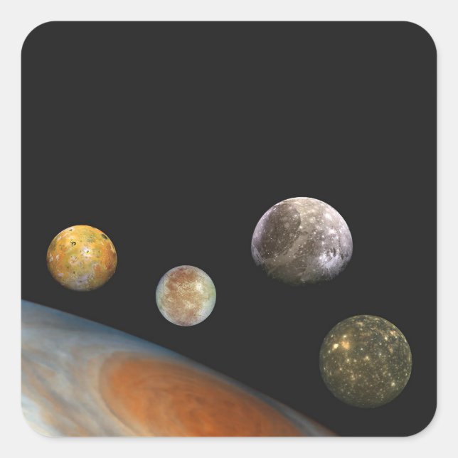 Jupiter und Vier Monde Galiläa Satellites Quadratischer Aufkleber (Vorderseite)