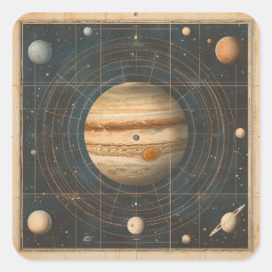 Jupiter-zentrierte Celestial Chart Design Quadratischer Aufkleber