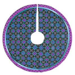 Jupon De Sapin En Molleton Art Déco Etoile Fleurs Aqua, Violet, Bleu sur Noir