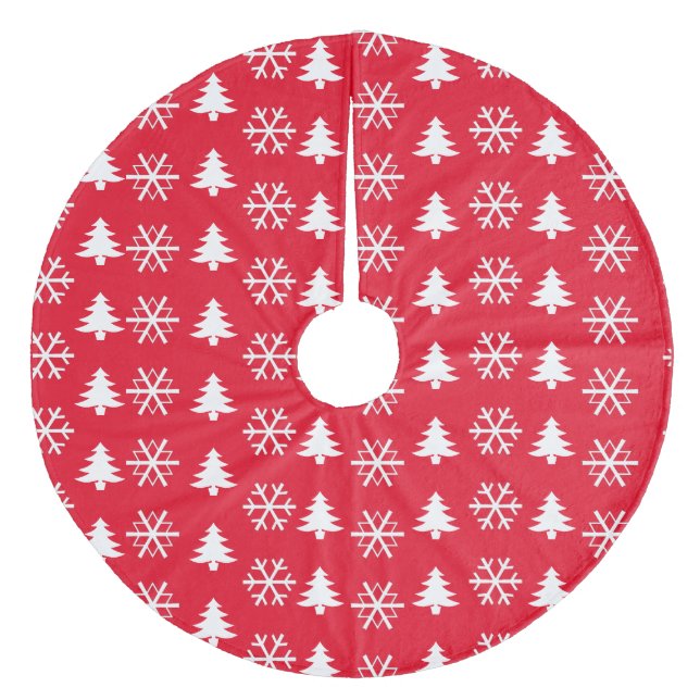 Jupon De Sapin En Molleton Flammes de neige sur blanc sur rouge (Devant)