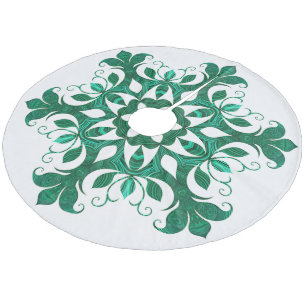 Jupon De Sapin En Molleton Fleur De Fleur De Neige Verte Motif Sur Blanc