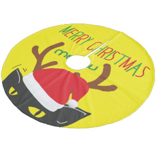 Jupon De Sapin En Molleton joyeux rennes de noël chat noir vêtu de casquette