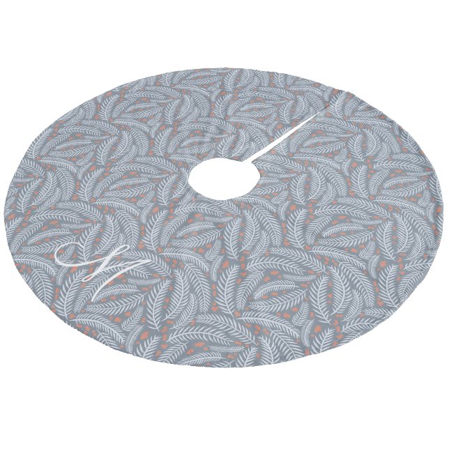Jupon De Sapin En Molleton Monogramme de pin de Noël bleu roux dessiné à la m (Angle)