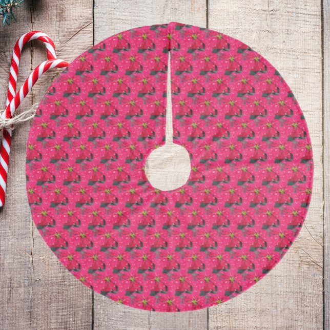 Jupon De Sapin En Molleton Motif de Poinsettia rouge variable (In Situ)