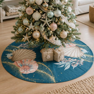 Jupon De Sapin En Molleton Noël Côtier Coquillages sur Teal