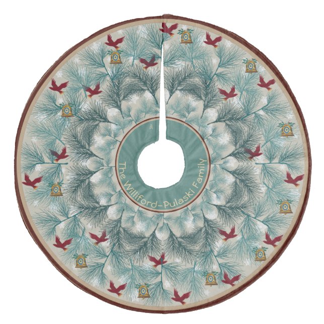 Jupon De Sapin En Molleton Oiseaux rouges et pin effilé personnalisés (Devant)