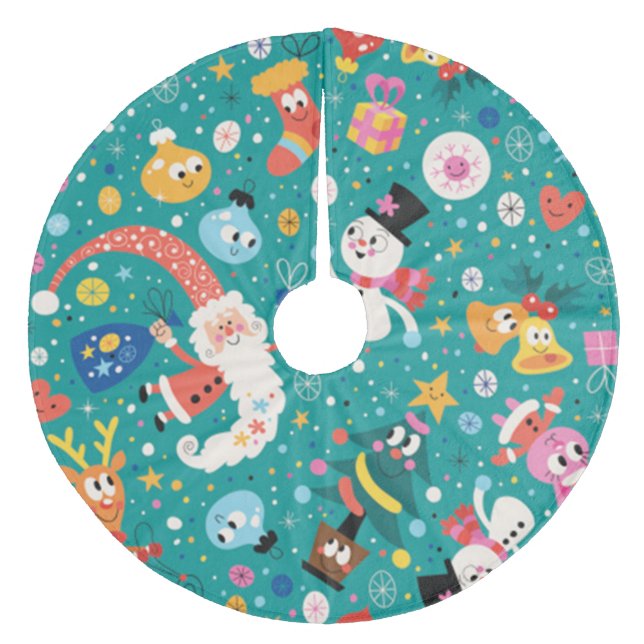 Jupon De Sapin En Molleton Père Noël et Joyeux amis (Devant)