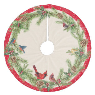 Jupon De Sapin En Molleton Pin Wreath Pinecones Berries Birds and Snow