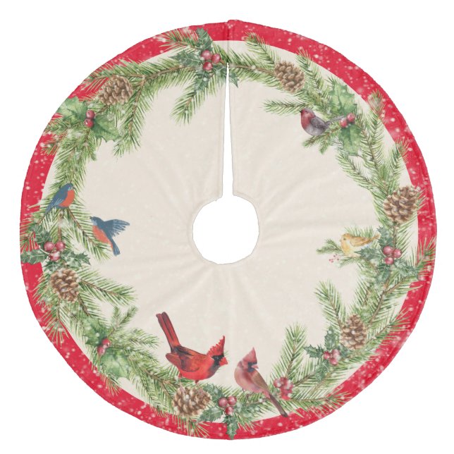 Jupon De Sapin En Molleton Pin Wreath Pinecones Berries Birds and Snow (Devant)