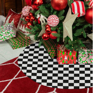 Jupon De Sapin En Polyester Brossé À carreaux noir et blanc