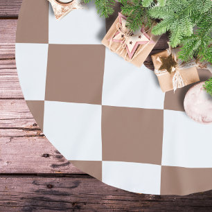 Jupon De Sapin En Polyester Brossé à damiers Motif en Blanc et Mocha Mousse