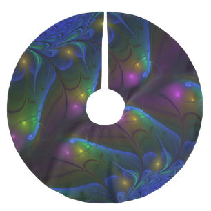Jupon De Sapin En Polyester Brossé Abstrait Moderne Trippy Fractal Lumineux Coloré
