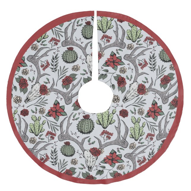 Jupon De Sapin En Polyester Brossé Agritourisme Noël Floral Cerf Antlers (Devant)