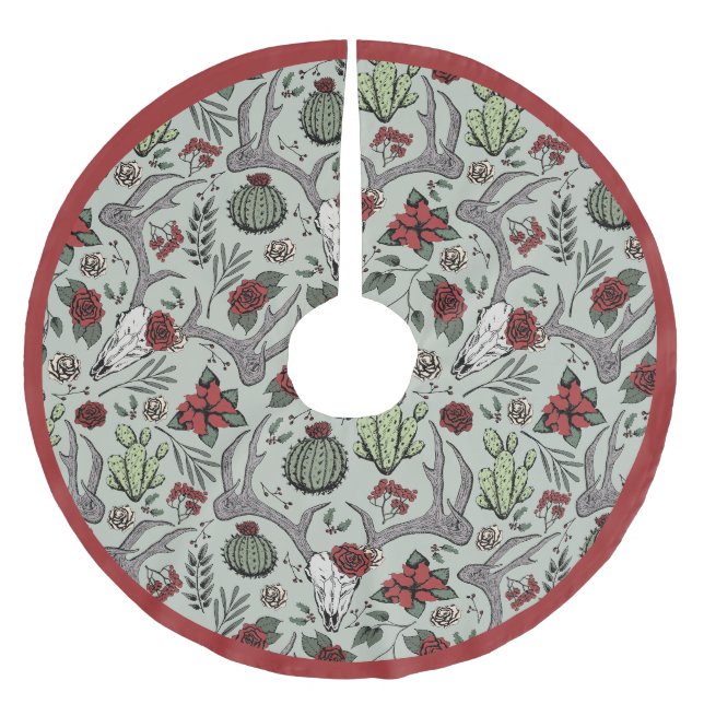 Jupon De Sapin En Polyester Brossé Agritourisme Noël Floral Cerf Antlers (Devant)