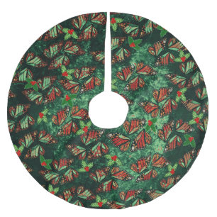 Jupon De Sapin En Polyester Brossé Ailes de papillon monarque de Noël et baie de houx