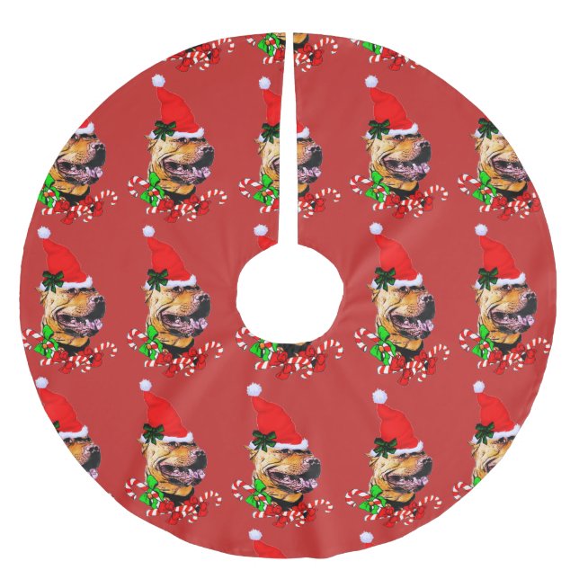 Jupon De Sapin En Polyester Brossé American Pit Bull Terrier Noël (Devant)