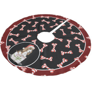 Jupon De Sapin En Polyester Brossé Amusant Chien rouge & blanc rayé, Chien Père Noël