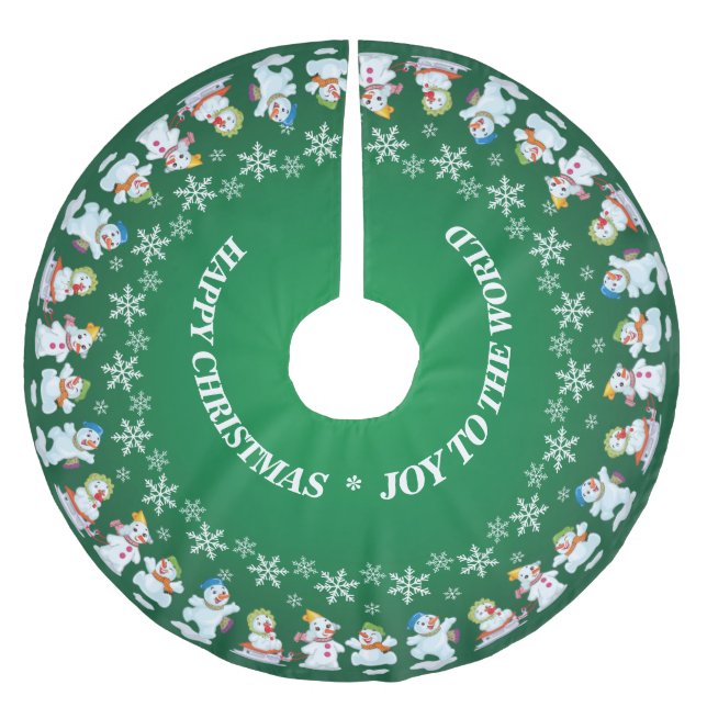 Jupon De Sapin En Polyester Brossé Amusants Snowmen et Snowflakes (Devant)
