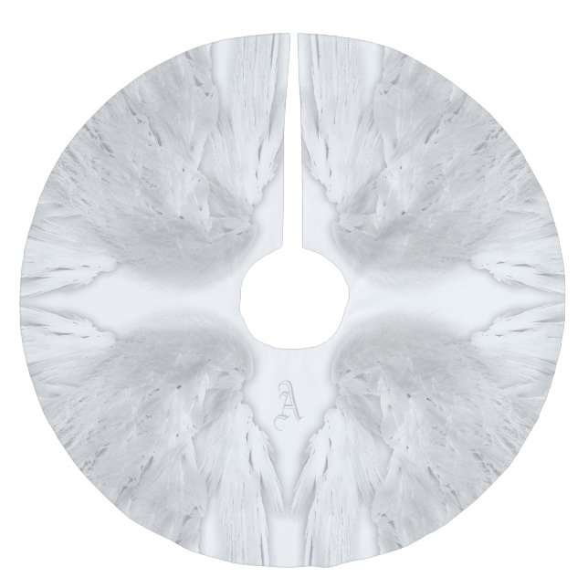 Jupon De Sapin En Polyester Brossé ANGEL WINGS Blanc Personnalisé Monogramme (Devant)