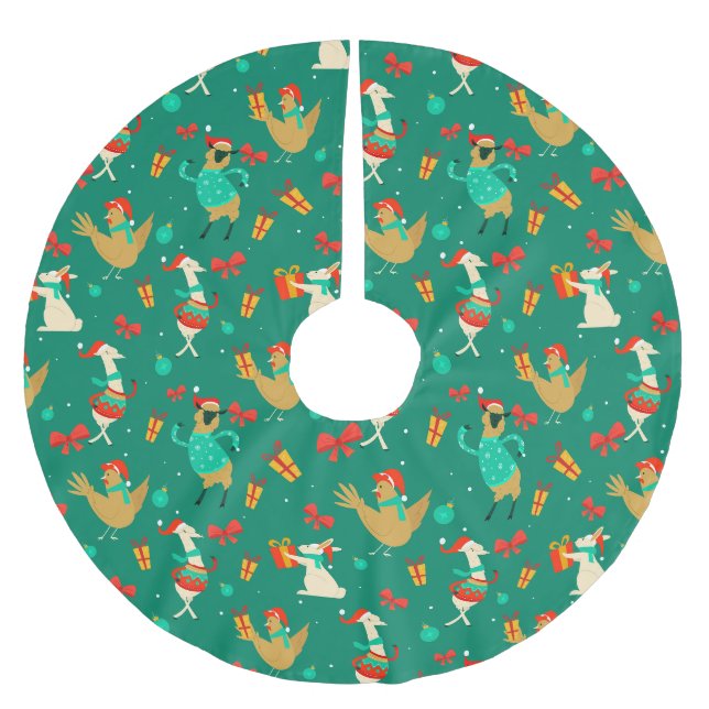 Jupon De Sapin En Polyester Brossé Animaux de Noël (Devant)