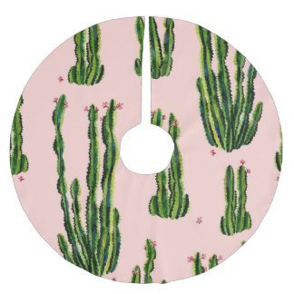 Jupon De Sapin En Polyester Brossé Aquarelle Cactus : Blossoming Seamless Motif