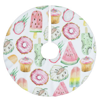 Jupon De Sapin En Polyester Brossé Aquarelle fruits tropicaux, glace motif.