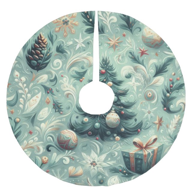 Jupon De Sapin En Polyester Brossé Aquarelle Noël Motif vacances Whimy Green (Devant)