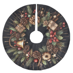 Jupon De Sapin En Polyester Brossé Aquarelle Noir Russe Motifs de Noël