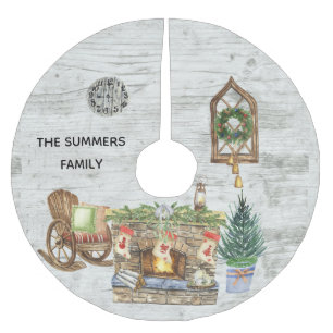 Jupon De Sapin En Polyester Brossé Aquarelle rustique Pays Maison de Noël