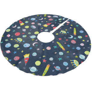 Jupon De Sapin En Polyester Brossé Aquarelle Saturne de la fusée UFO de l'espace ext