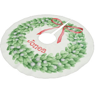 Jupon De Sapin En Polyester Brossé Aquarelle Wire Monogramme Nom Noël