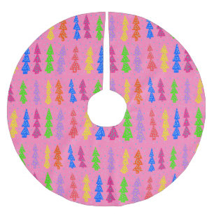 Jupon De Sapin En Polyester Brossé Arbre de Noël coloré Pop Art rose