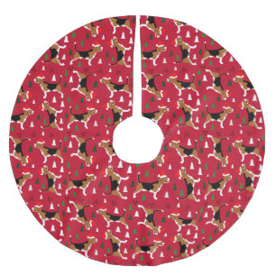 Jupon De Sapin En Polyester Brossé Arbre de Noël du Père Noël beagle en rouge