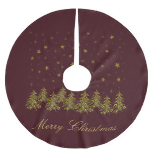 Jupon De Sapin En Polyester Brossé Arbre de Noël en or brillant, lune, étoiles sur ro