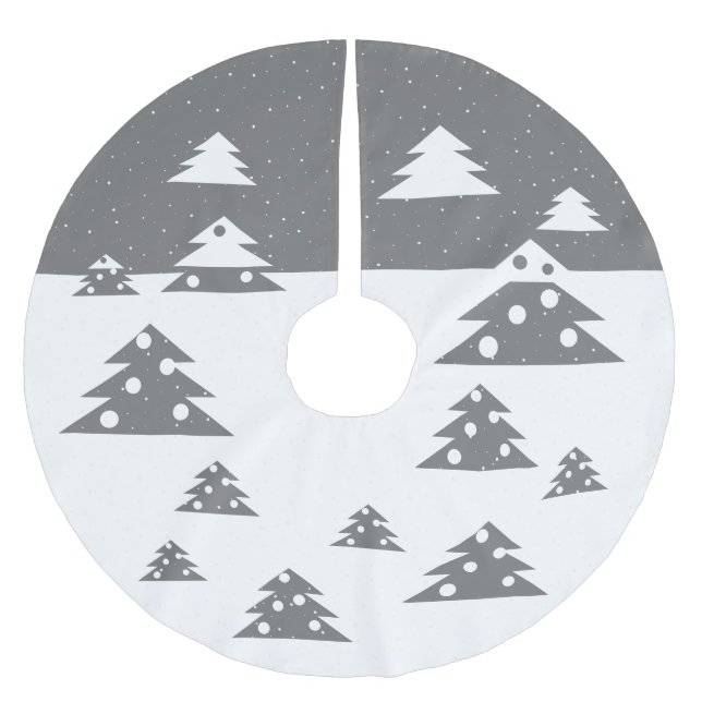 Jupon De Sapin En Polyester Brossé Arbre de Noël gris blanc festif (Devant)