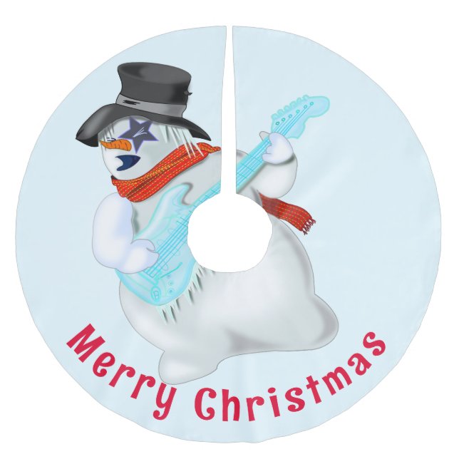 Jupon De Sapin En Polyester Brossé Arbre de Noël Jupe Snowman avec Guitare Amusement (Devant)