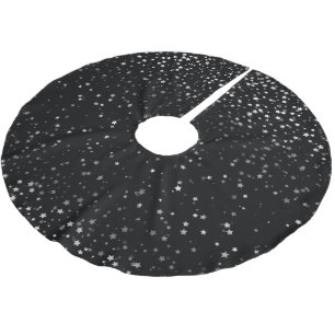 Jupon De Sapin En Polyester Brossé Arbre Jupe-Argent-Gris Étoiles Noir