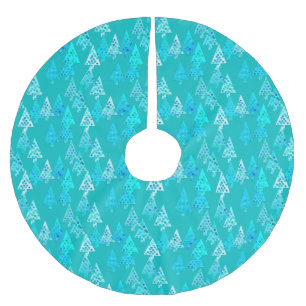 Jupon De Sapin En Polyester Brossé Arbres de Noël à fleurs modernes - turquoise