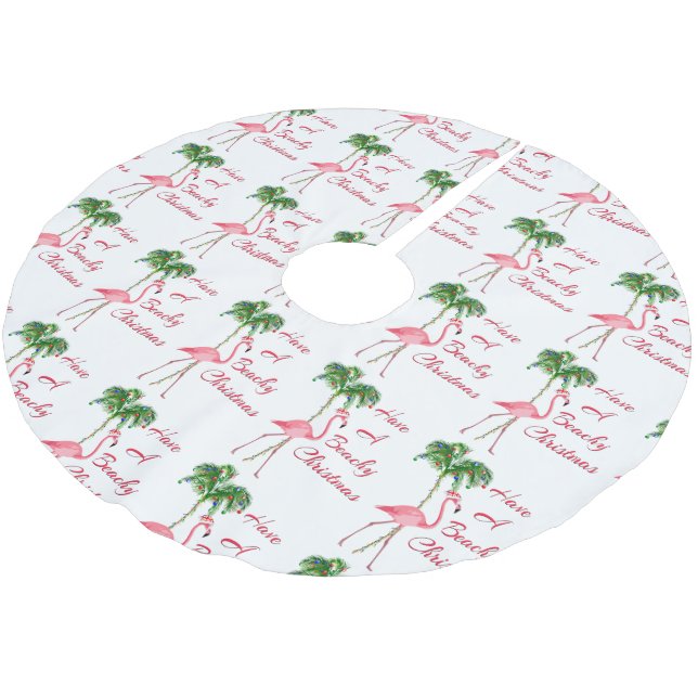 Jupon De Sapin En Polyester Brossé Ayez Un Flamant rose De Noël De Plage (Angle)