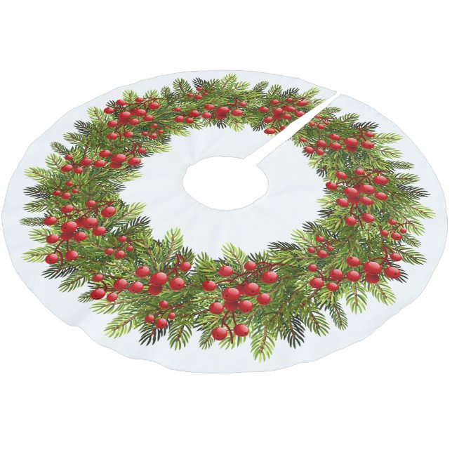 Jupon De Sapin En Polyester Brossé Baies rouges Aiguilles de pin vert Arbre vert Moti (Angle)