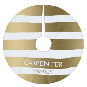 Jupon De Sapin En Polyester Brossé Bandes Horizontales Monogrammes Or Et Blanc