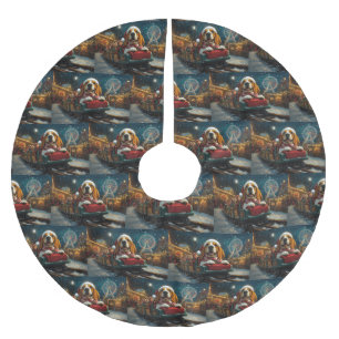 Jupon De Sapin En Polyester Brossé Basset Hound Dog Roller Dessous de verre Noël